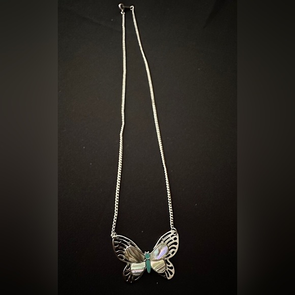 Artistry vintage 1970s Abalone shell butterfly necklace 17 1/2”long 1 1/2 x 3/4” - Picture 1 of 5